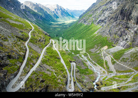 Trollstigen or Trolls Path is serpentine mountain road in Rauma Municipality in Norway Stock Photo