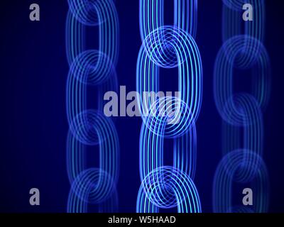 Blockchain technology and network connections: 3D digital chains. Stock Vector