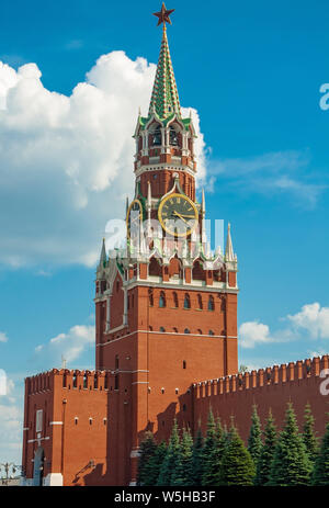 Russia, Moscow- July 27 2019-Spasskaya Tower of the Moscow Kremlin on the red square Stock Photo