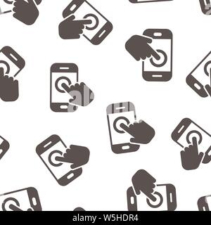 Hand touch smartphone icon seamless pattern background. Phone finger vector illustration on white isolated background. Cursor touchscreen business con Stock Vector