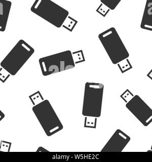 Usb drive icon seamless pattern background. Flash disk vector illustration on white isolated background. Digital memory business concept. Stock Vector