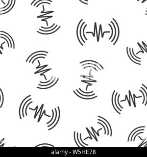 Sound wave icon seamless pattern background. Heart beat vector illustration on white isolated background. Pulse rhythm business concept. Stock Vector