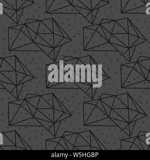 Geometric seamless pattern with linear crystals. Black and white polygonal background. Vector illustration Stock Vector