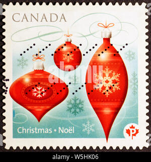 Christmas decorations on postage stamp of Canada