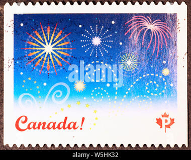 Fireworks on canadian postage stamp