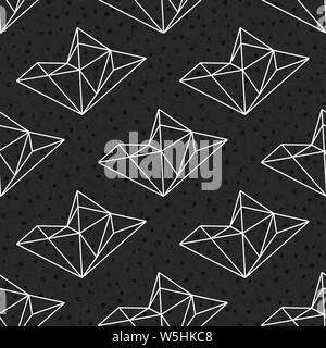 Geometric seamless pattern with linear crystals. Black and white polygonal background. Vector illustration Stock Vector