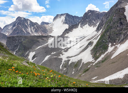 Mountain range in Eastern Siberia. Peak Topografov. Sayan mountains. Central Asia Stock Photo