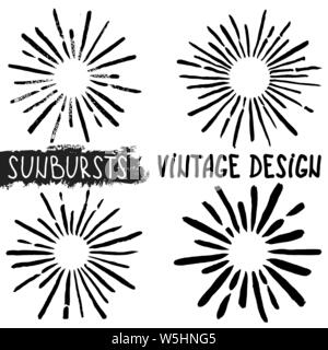 Sun burst. Collection of trendy hand drawn retro sunbursts. Bursting rays design elements. Vector illustration Stock Vector