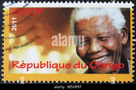 Portrait of Nelson Mandela on postage stamp Stock Photo