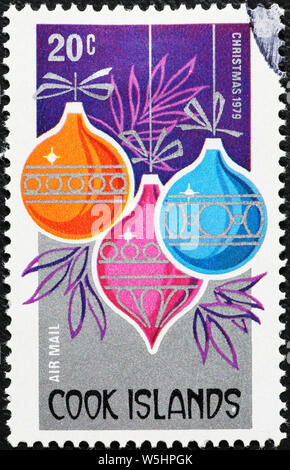 Christmas tree decorations on Cook Islands postage stamp Stock Photo