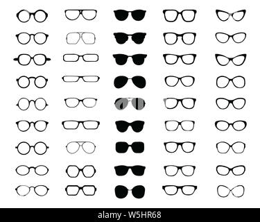 Black silhouettes of different eyeglasses on a white background Stock Photo