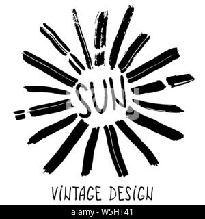 Sun burst. Trendy hand drawn retro sunburst. Bursting rays design elements. Vector illustration Stock Vector