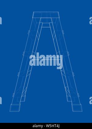 Outline household steps. Vector rendering of 3d. Wire-frame style. The layers of visible and invisible lines are separated Stock Vector