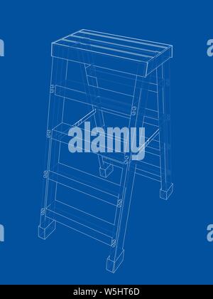 Outline household steps. Vector rendering of 3d. Wire-frame style. The layers of visible and invisible lines are separated Stock Vector