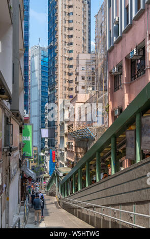 Shelley Street and the Central–Mid-Levels Escalator viewed from Staunton Street, Central district, Hong Kong Island, Hong Kong, China Stock Photo