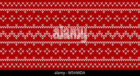 Christmas traditional seamless winter pattern. Red and white knitted geometric background. Vector illustration Stock Vector