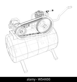 Outline Air compressor. Vector rendering of 3d. Wire-frame style. The layers of visible and invisible lines are separated Stock Vector