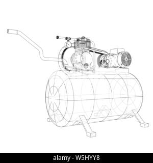 Outline Air compressor. Vector rendering of 3d. Wire-frame style. The layers of visible and invisible lines are separated Stock Vector