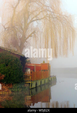 Misty early morning on the Trent and Mersey canal a British Waterways canal near  Handsacre in Staffordshire showing subdued light forms of nature, so Stock Photo