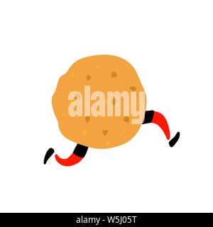 Illustration of a delicious cookie. Vector. Character with legs. Icon for site on white background. Sign, logo for the store. Delivery of fresh bakery Stock Vector