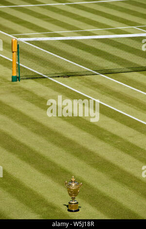 The Gentlemen's Singles Trophy on Centre Court of The Wimbledon Championships Stock Photo