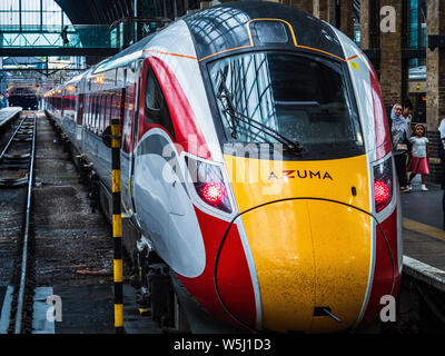 LNER Azuma Train at London's Kings Cross Station - the Hitachi Azuma trains entered service on the East Coast Main Line in 2019. Stock Photo