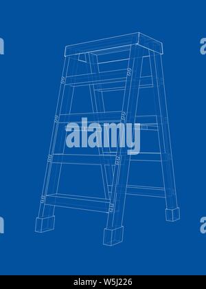 Outline household steps. Vector rendering of 3d. Wire-frame style. The layers of visible and invisible lines are separated Stock Vector