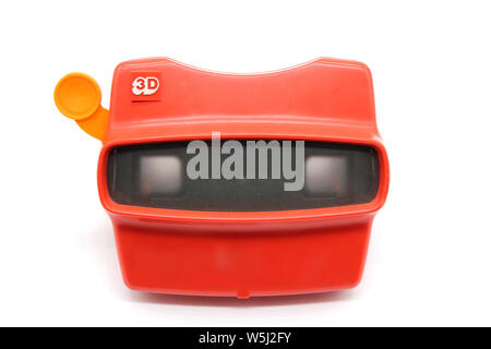 Vintage plastic stereoscopic slide viewer, front view, isolated on white background, close-up Stock Photo
