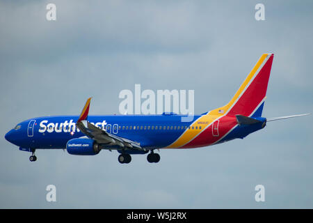 Orlando, Florida. July 09, 2019 . Southwest airlines arriving to Orlando International Airport Stock Photo