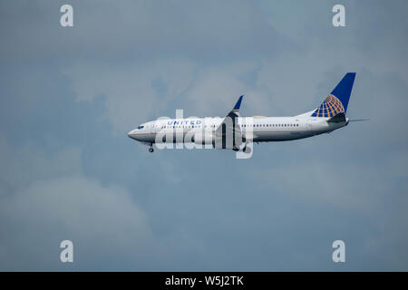 Orlando, Florida. July 09, 2019 United Airlines arriving to Orlando International Airport Stock Photo