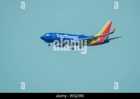 Orlando, Florida. July 09, 2019 . Southwest airlines arriving to Orlando International Airport Stock Photo