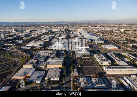 Aerial of industrial buildings along South Douglas Street in El Segundo near LAX and Los Angeles, California. Stock Photo