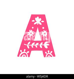 Letter A. Vector. Pink letter with ornament. Applique for clothes. Logo for the company. Stock Vector