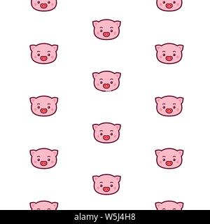 Pig head pattern. Vector. Icons for the site. Pattern of pork head. Sign, logo for the store and children's studio. Drawing for wrapping paper and fab Stock Vector
