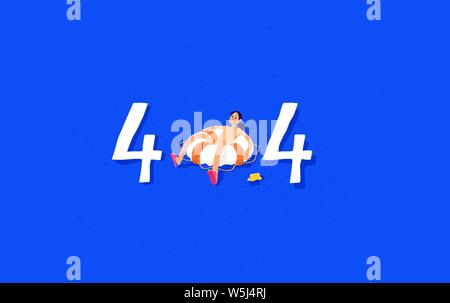 Illustration for page 404. User in the ocean on a life preserver. System administrator with a tambourine on a blue screen of death. Metaphor. Cartoon Stock Vector