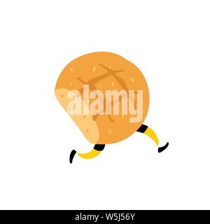 An illustration of a tasty loaf of bread. Vector. Character with legs. Icon for site on white background. Sign, logo for the store. Delivery of fresh Stock Vector