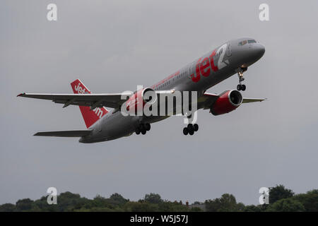 A Jet2 Boeing 757-200 takes off from Manchester International Airport (Editorial use only) Stock Photo
