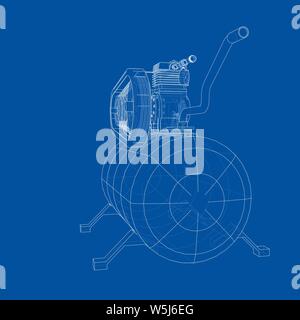 Outline Air compressor. Vector rendering of 3d. Wire-frame style. The layers of visible and invisible lines are separated Stock Vector