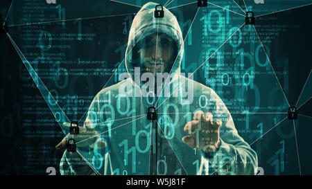 Hacker espionage computer hack, cyber attack bank Stock Photo