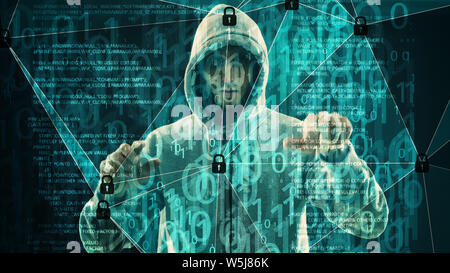 Abstract security signal processing, binary computer code and hacker Stock Photo