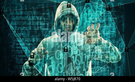 Cyber attack binary numbers, big data security Stock Photo