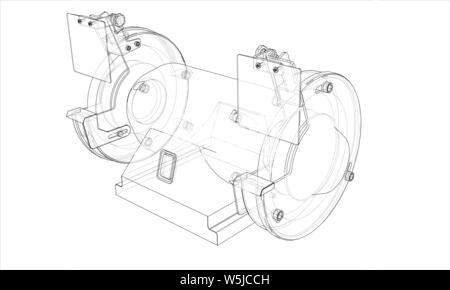 Outline electric grindstone vector. Wire-frame style. The layers of visible and invisible lines. 3D illustration Stock Vector