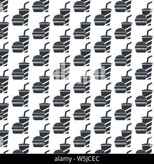 Fast food with drink icon pattern background Stock Vector