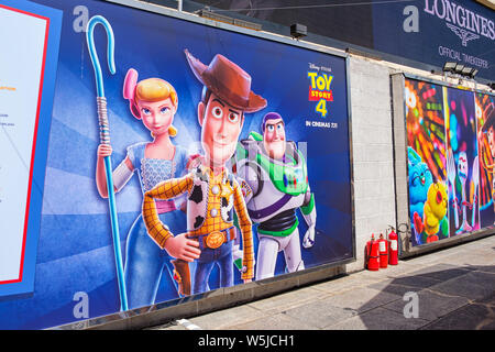 Hong Kong -July 26, 2019: Disney and Pixar’s “Toy Story 4” movie backdrop display with cartoon characters Exhibition activity in Harbour city,Tsim Sha