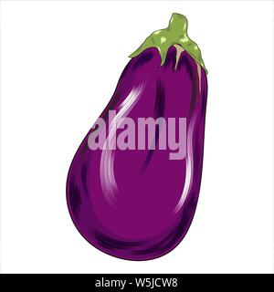 Eggplant, vegetable flat icon. One eggplant. isolated on white. Symbol, logo. Flat style. vector Stock Vector