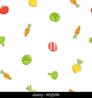 Season vegetable seamless background flat illustration. Fresh food background in natural colors with small carrot, tomato and cabbage, turnip and broccoli vegetable seamless element Stock Photo