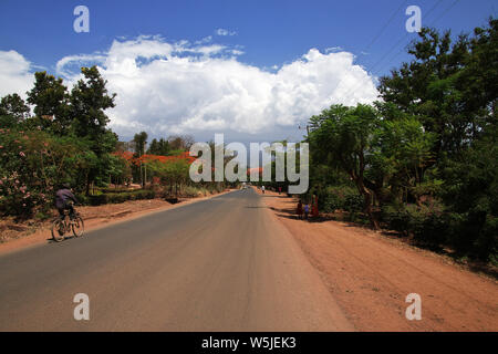 The road in Moshi city of Tanzania, Africa Stock Photo