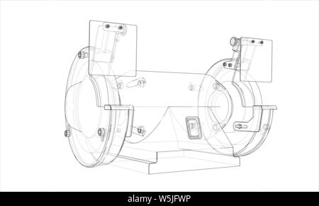 Outline electric grindstone vector. Wire-frame style. The layers of visible and invisible lines. 3D illustration Stock Vector