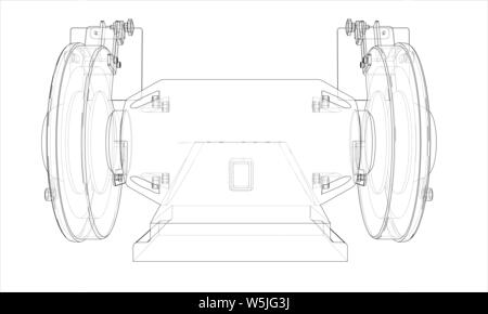 Outline electric grindstone vector. Wire-frame style. The layers of visible and invisible lines. 3D illustration Stock Vector