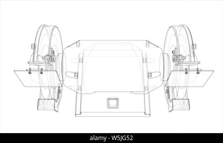 Outline electric grindstone vector. Wire-frame style. The layers of visible and invisible lines. 3D illustration Stock Vector